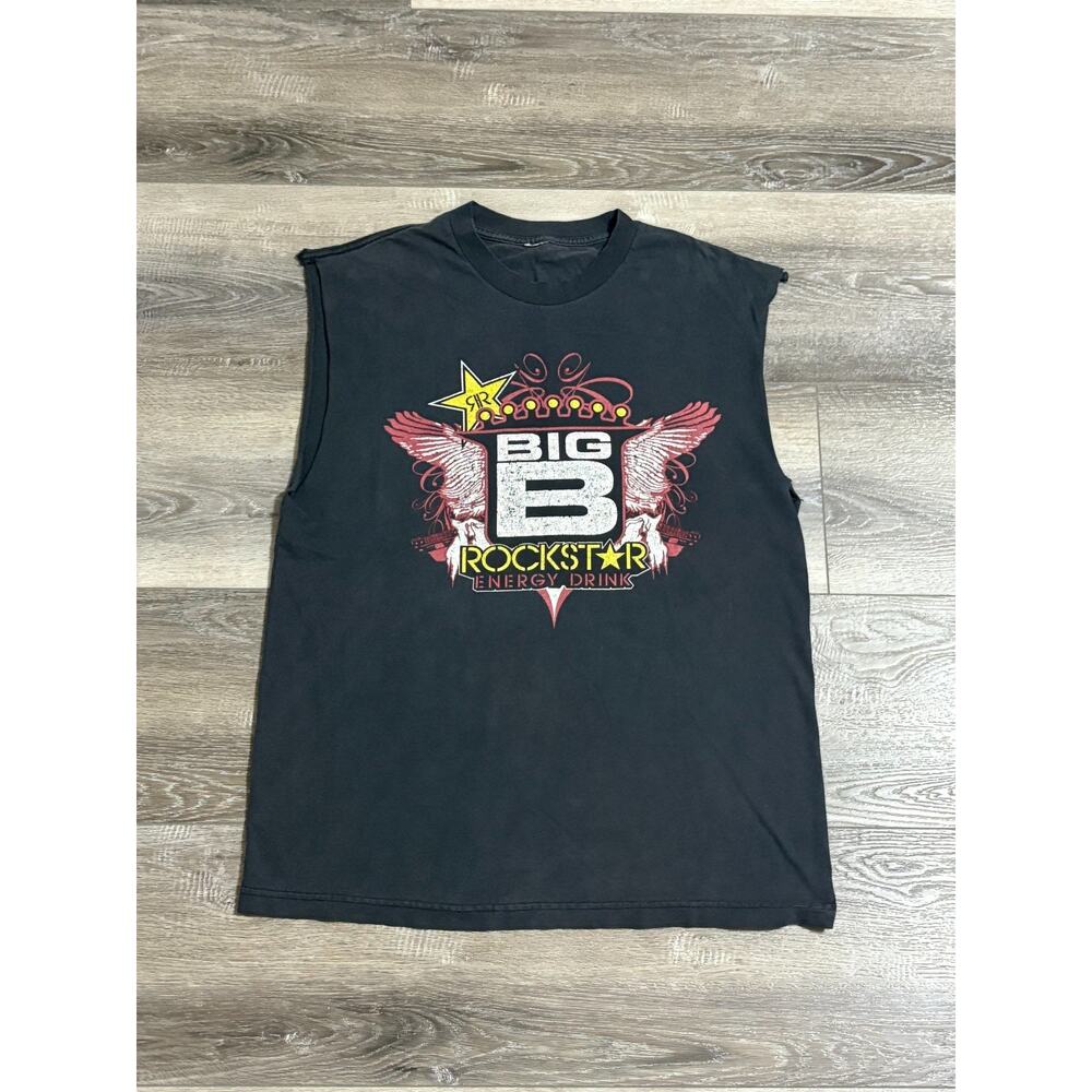 Big B Rockstar Energy Drink Faded Cutoff Sleeveless Tank Top Y2K - Men’s Large